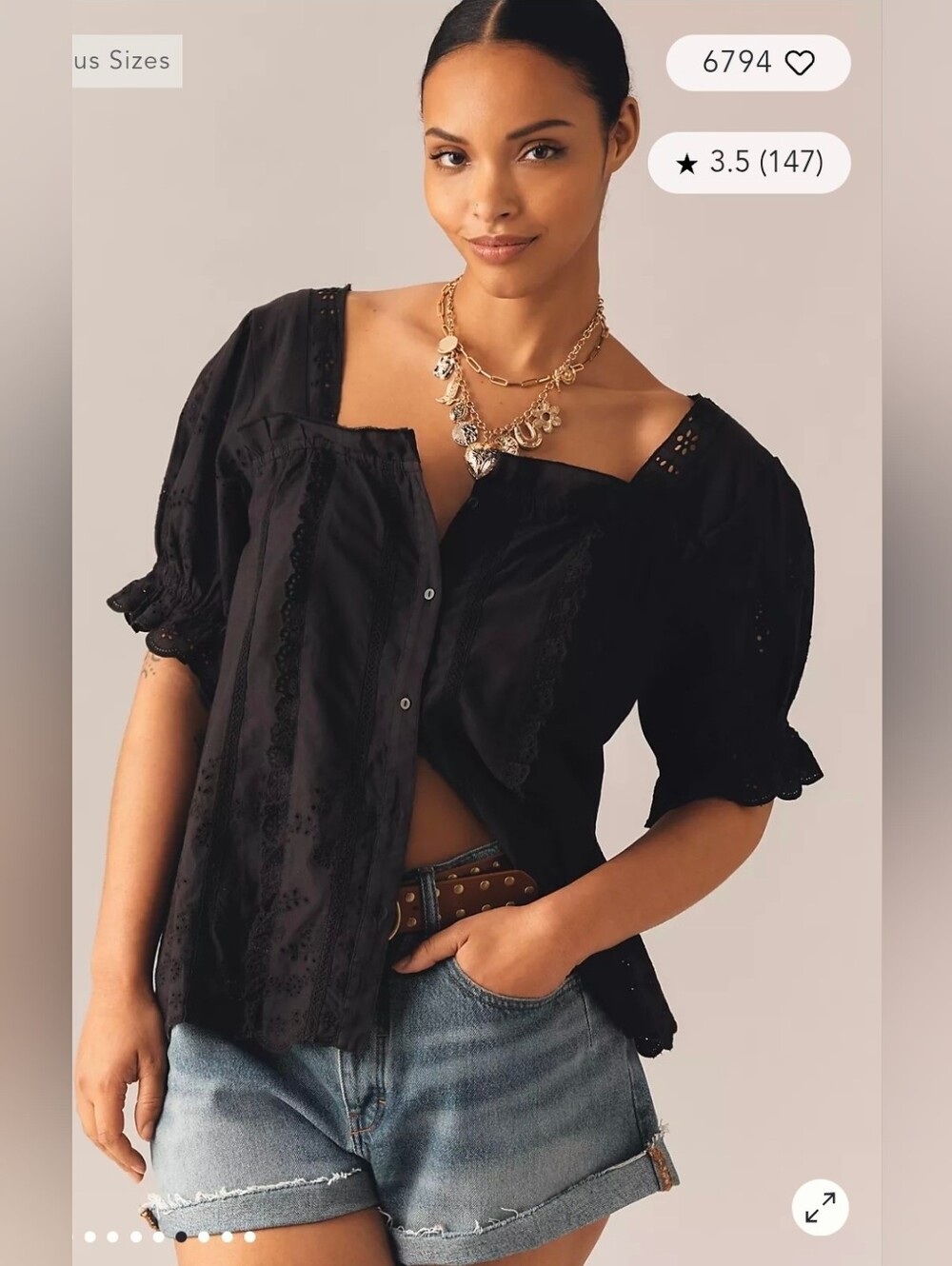 By Anthropologie Puff-Sleeve Eyelet Top Size M
